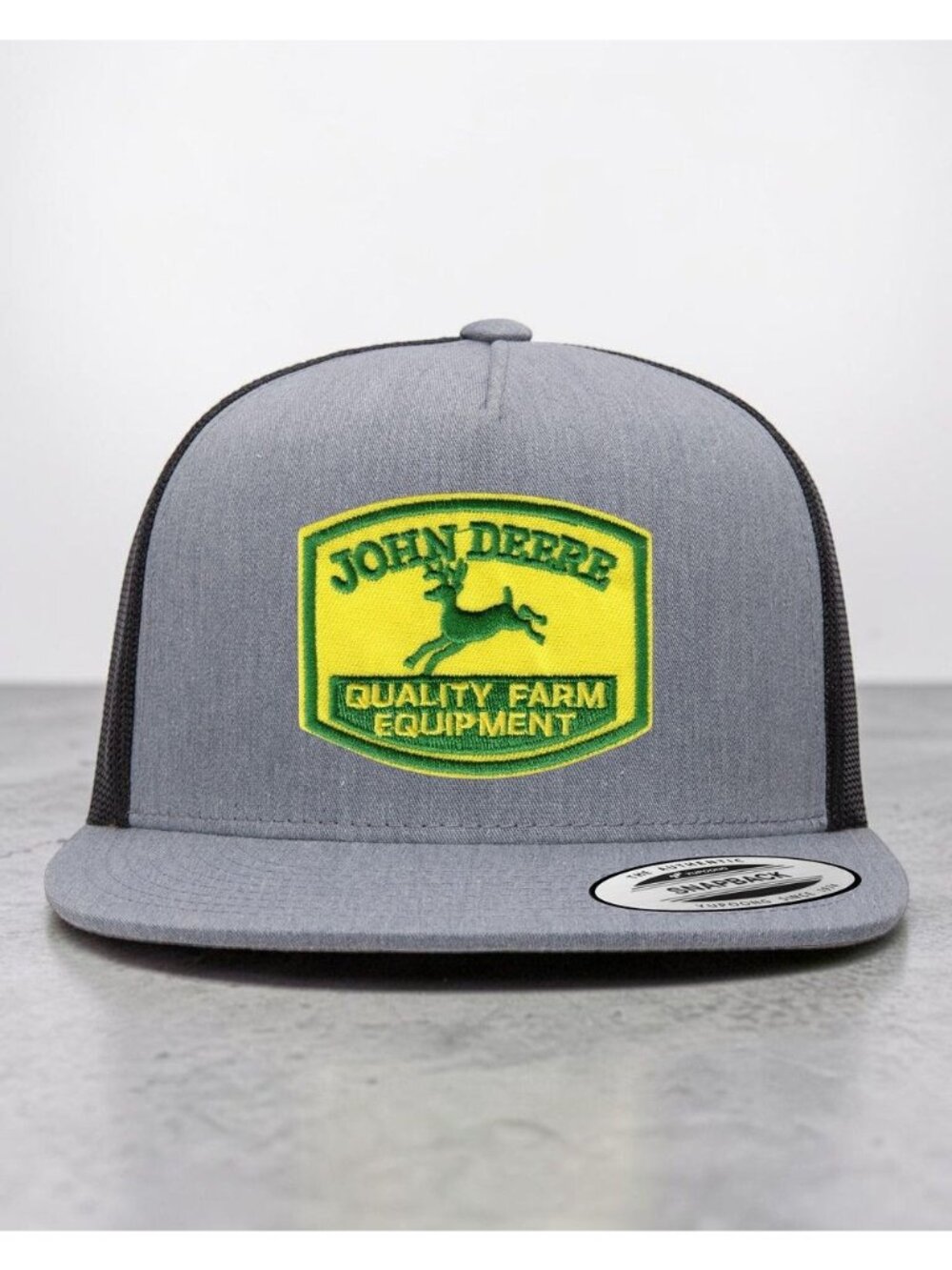 John Deere YP Flat Bill Trucker Hat Mesh Back Snapback grey/black